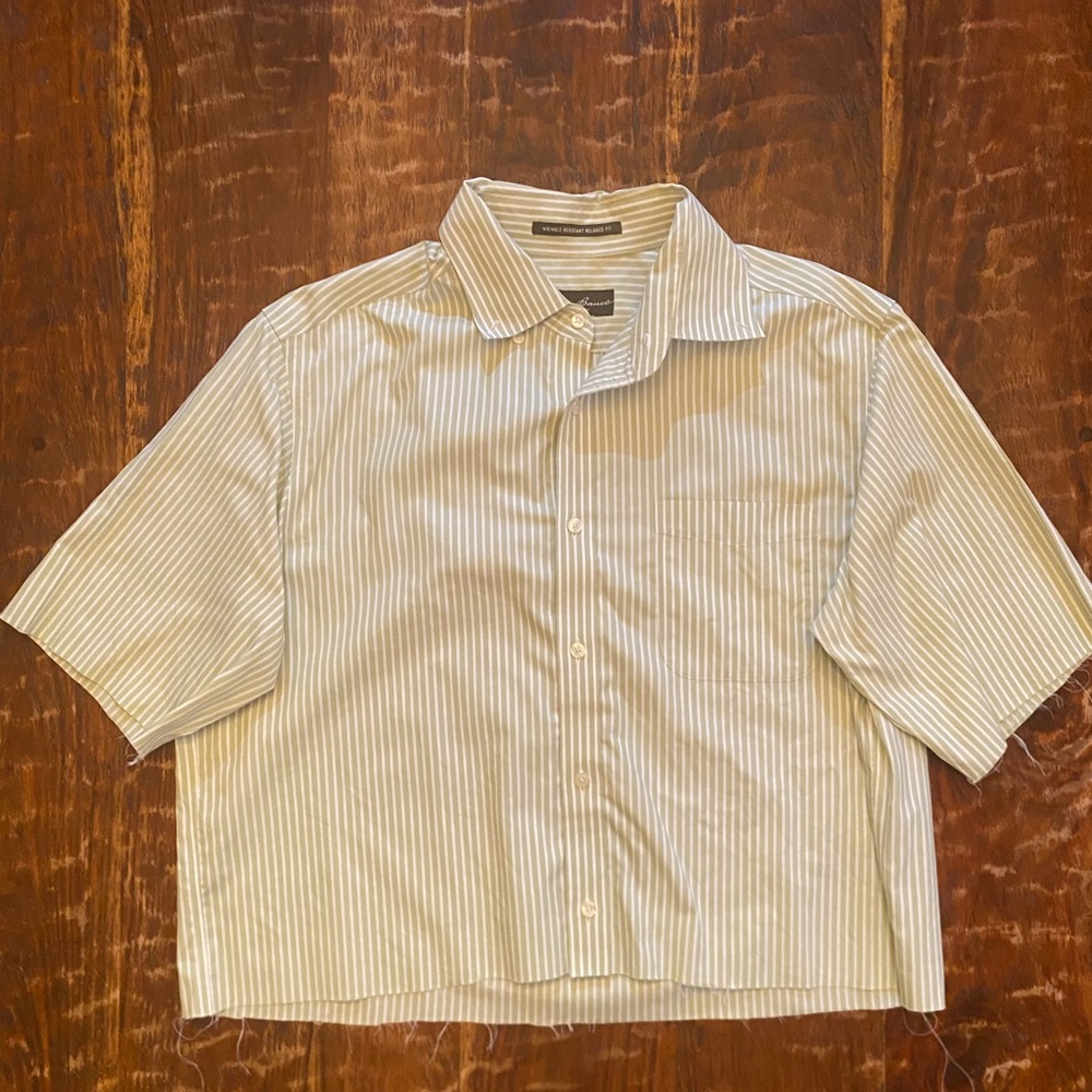 Eddie Bauer Beige Striped Casual Button Down Shirt